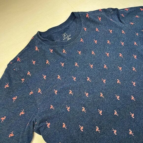 George Navy blue with pink Flamingo Print. Men's Shirt size L - Picture 2 of 6